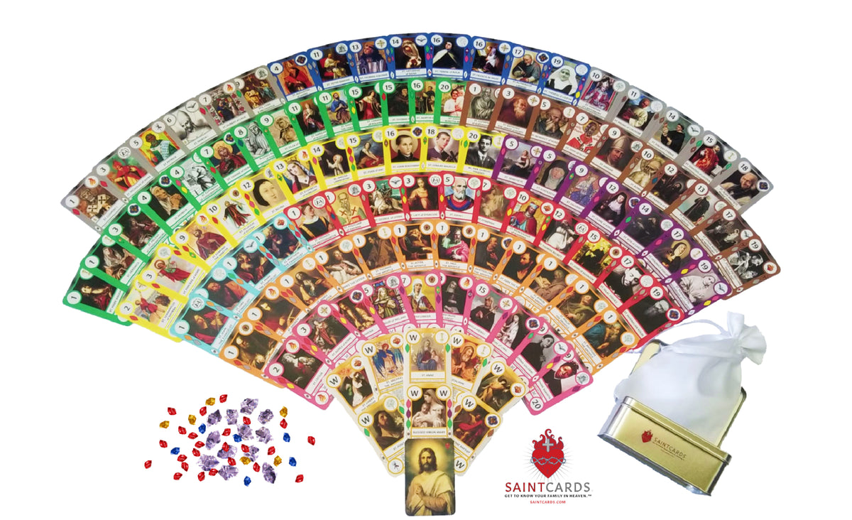 SaintCards: Deluxe Base Game Bundle (106 SaintCards w/Tin & Deluxe Blue Game Mat)